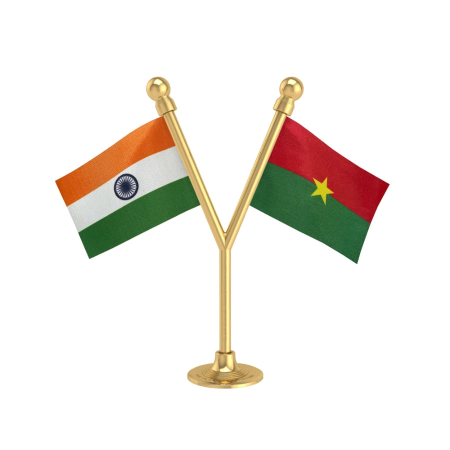 India & Burkina Faso Dual Car Dashboard Flag of 2in x 3in With A Plastic Base