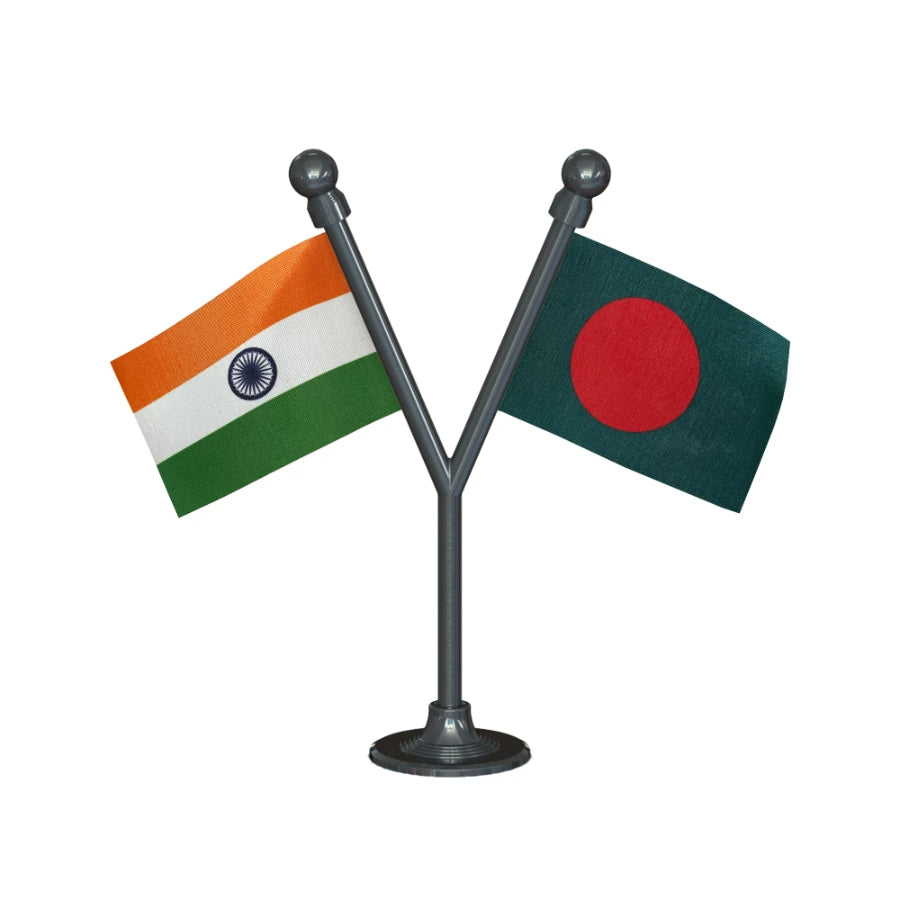 India & Bangladesh Dual Car Dashboard Flag of 2in x 3in With A Plastic Base