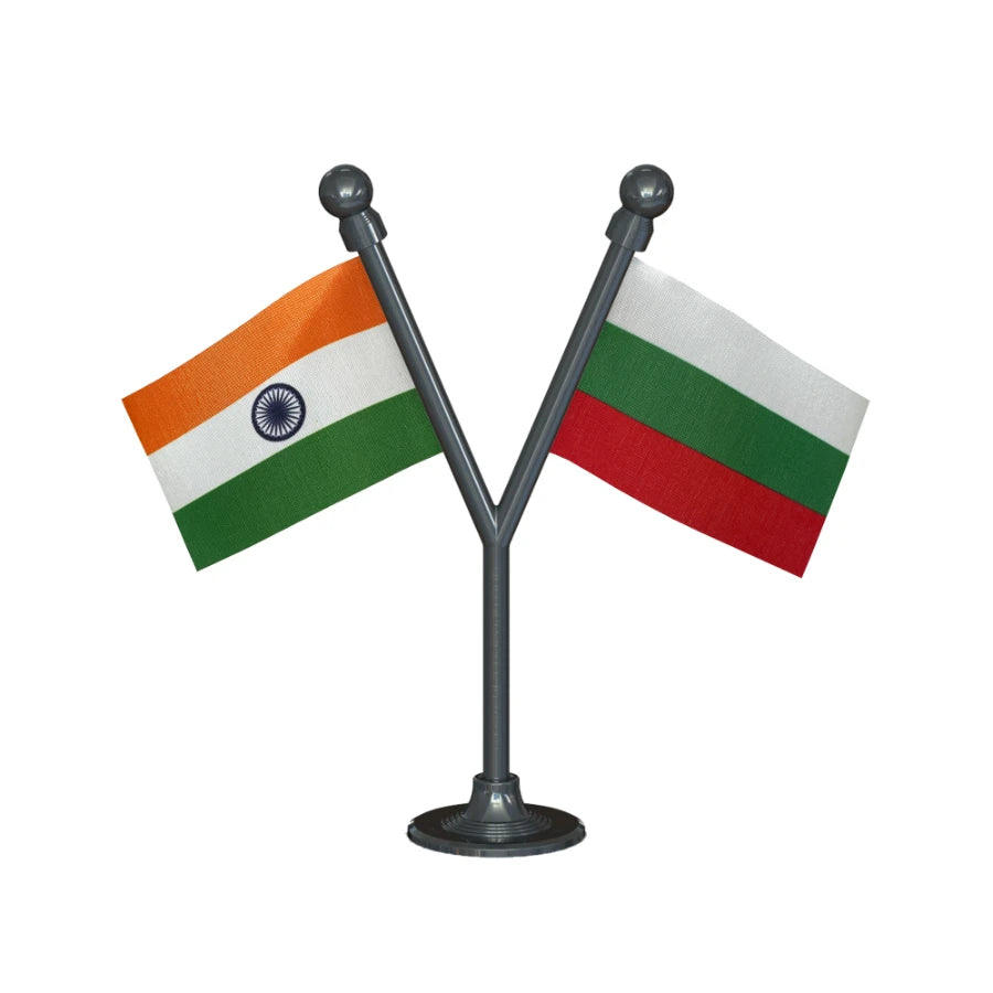 India & Bulgaria Dual Car Dashboard Flag of 2in x 3in With A Plastic Base