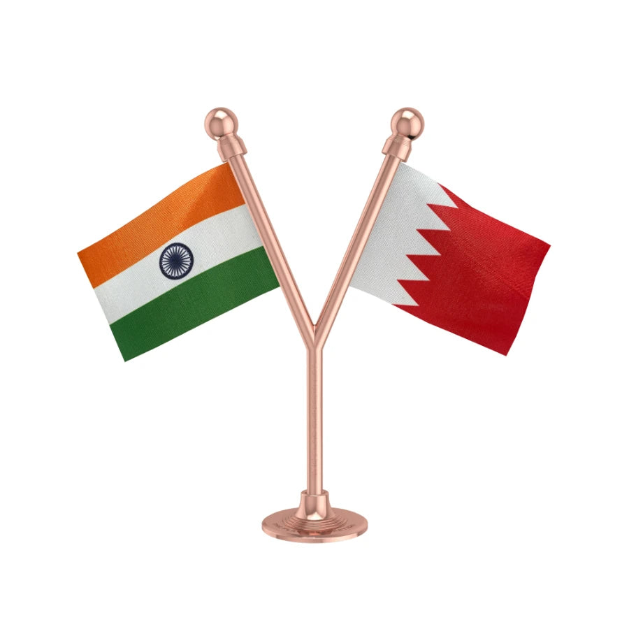 India & Bahrain Dual Car Dashboard Flag of 2in x 3in With A Plastic Base
