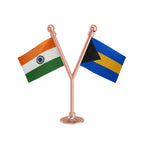 India & Bahamas Dual Car Dashboard Flag of 2in x 3in With A Plastic Base