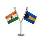 India & Bahamas Dual Car Dashboard Flag of 2in x 3in With A Plastic Base