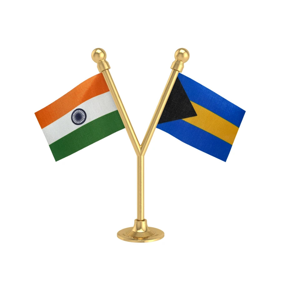 India & Bahamas Dual Car Dashboard Flag of 2in x 3in With A Plastic Base
