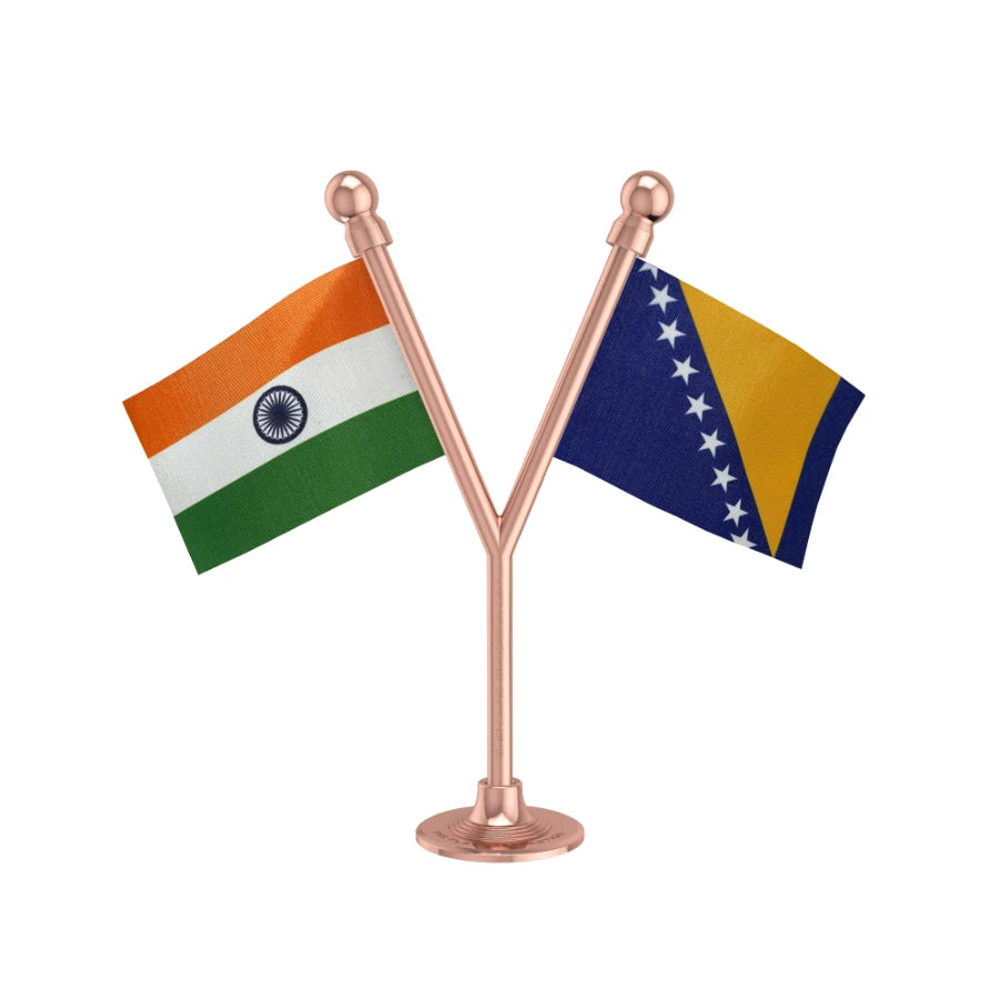 India & Bosnia & Herzegovina Dual Car Dashboard Flag of 2in x 3in With A Plastic Base
