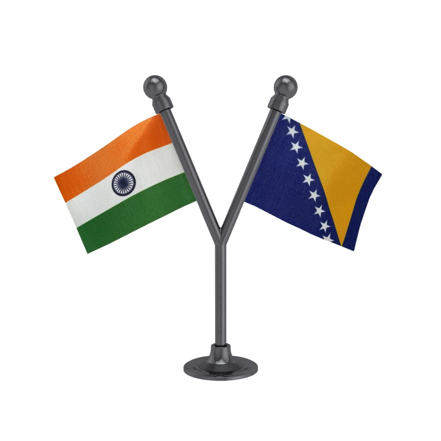 India & Bosnia & Herzegovina Dual Car Dashboard Flag of 2in x 3in With A Plastic Base