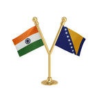 India & Bosnia & Herzegovina Dual Car Dashboard Flag of 2in x 3in With A Plastic Base