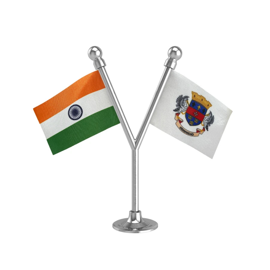 India & Saint Barthelemy Dual Car Dashboard Flag of 2in x 3in With A Plastic Base
