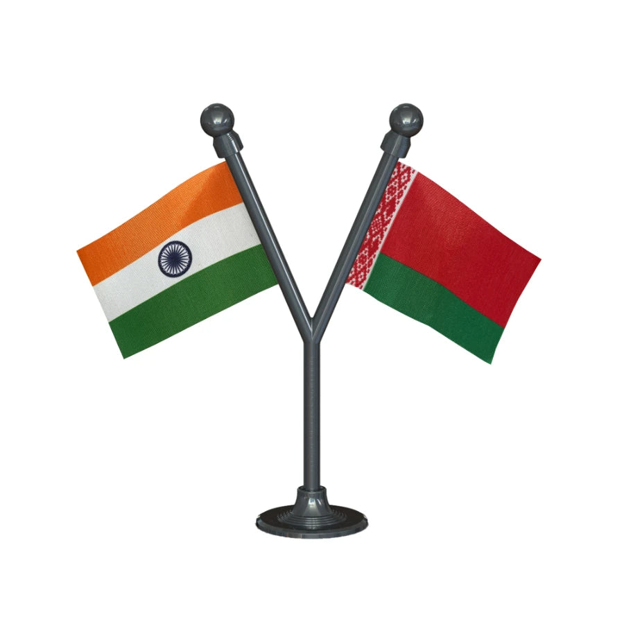India & Belarus Dual Car Dashboard Flag of 2in x 3in With A Plastic Base