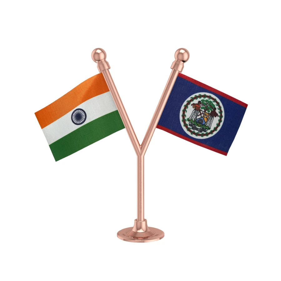 India & Belize Dual Car Dashboard Flag of 2in x 3in With A Plastic Base