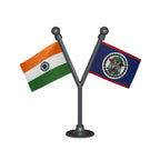 India & Belize Dual Car Dashboard Flag of 2in x 3in With A Plastic Base