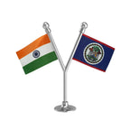 India & Belize Dual Car Dashboard Flag of 2in x 3in With A Plastic Base