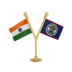 India & Belize Dual Car Dashboard Flag of 2in x 3in With A Plastic Base