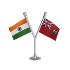 India & Bermuda Dual Car Dashboard Flag of 2in x 3in With A Plastic Base