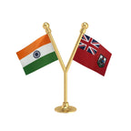 India & Bermuda Dual Car Dashboard Flag of 2in x 3in With A Plastic Base