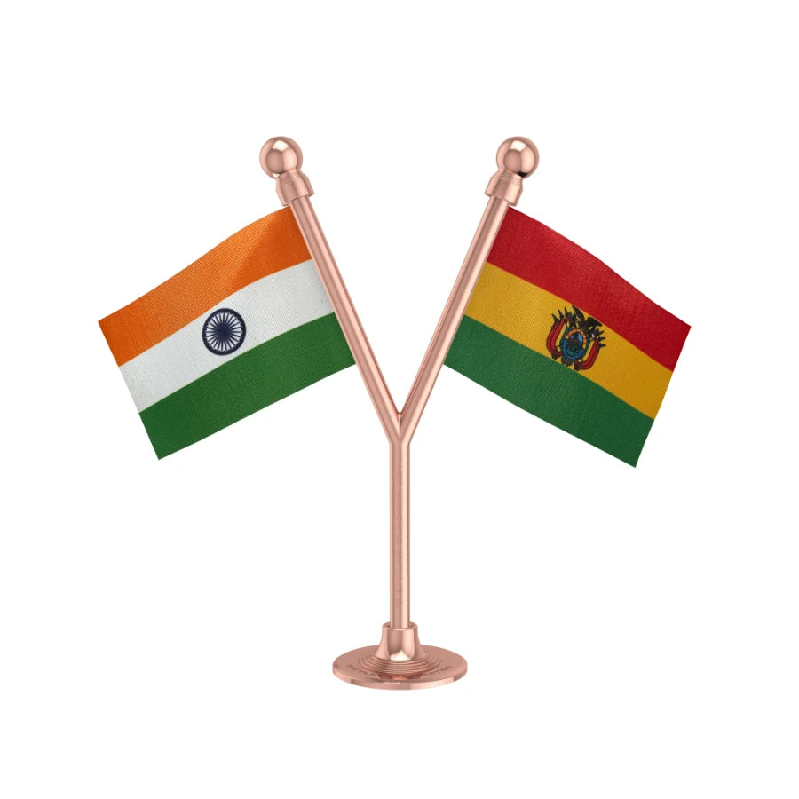 India & Bolivia Dual Car Dashboard Flag of 2in x 3in With A Plastic Base