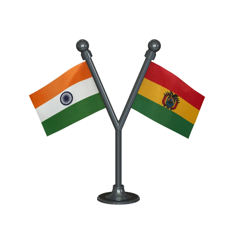 India & Bolivia Dual Car Dashboard Flag of 2in x 3in With A Plastic Base