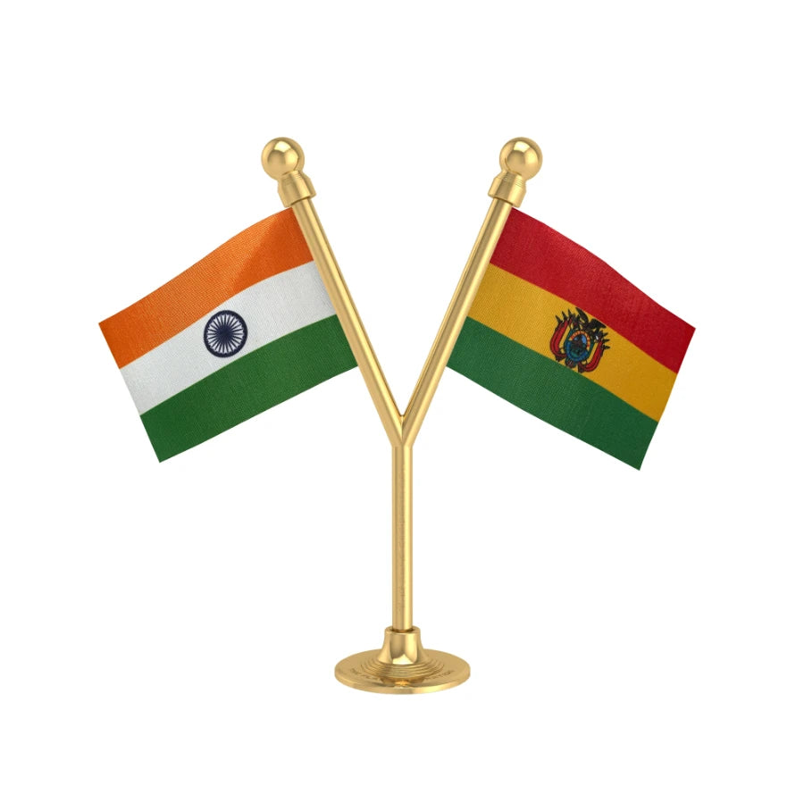 India & Bolivia Dual Car Dashboard Flag of 2in x 3in With A Plastic Base