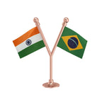 India & Brazil Dual Car Dashboard Flag of 2in x 3in With A Plastic Base