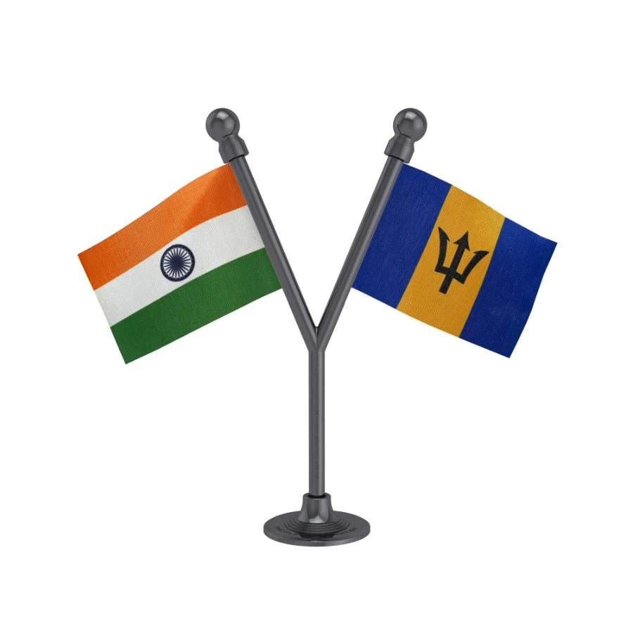 India & Barbados Dual Car Dashboard Flag of 2in x 3in With A Plastic Base