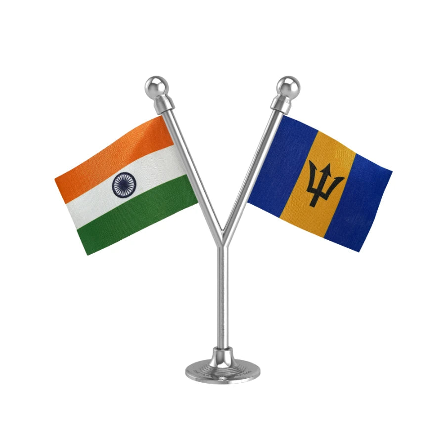 India & Barbados Dual Car Dashboard Flag of 2in x 3in With A Plastic Base
