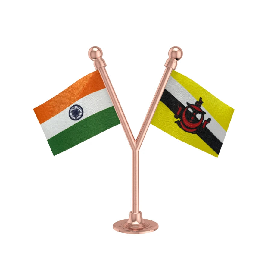 India & Brunei Darussalam Dual Car Dashboard Flag of 2in x 3in With A Plastic Base