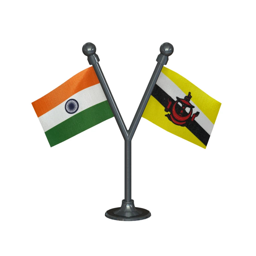 India & Brunei Darussalam Dual Car Dashboard Flag of 2in x 3in With A Plastic Base