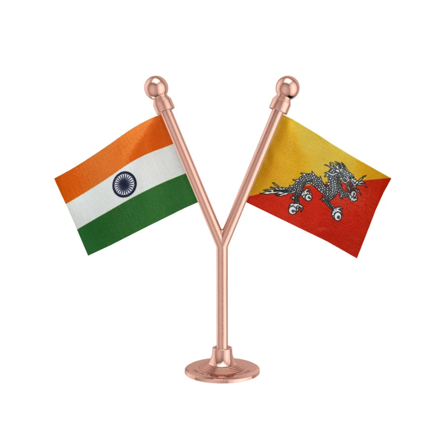 India & Bhutan Dual Car Dashboard Flag of 2in x 3in With A Plastic Base