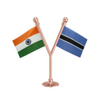 India & Botswana Dual Car Dashboard Flag of 2in x 3in With A Plastic Base