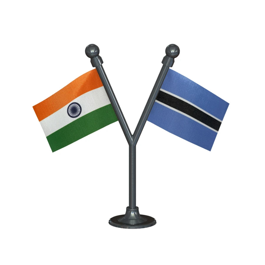 India & Botswana Dual Car Dashboard Flag of 2in x 3in With A Plastic Base