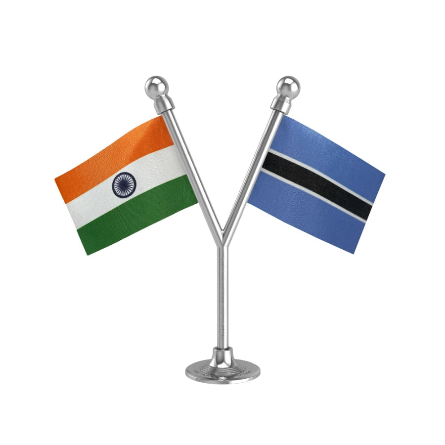 India & Botswana Dual Car Dashboard Flag of 2in x 3in With A Plastic Base