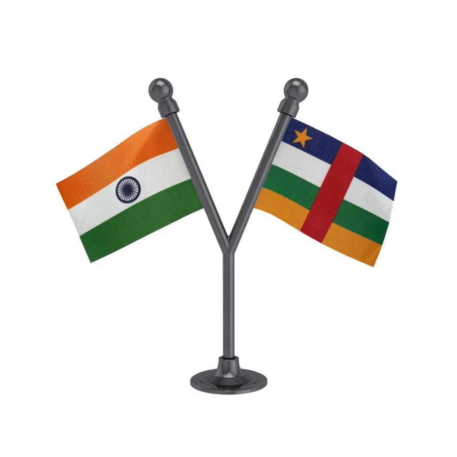 India & Central African Republic Dual Car Dashboard Flag of 2in x 3in With A Plastic Base