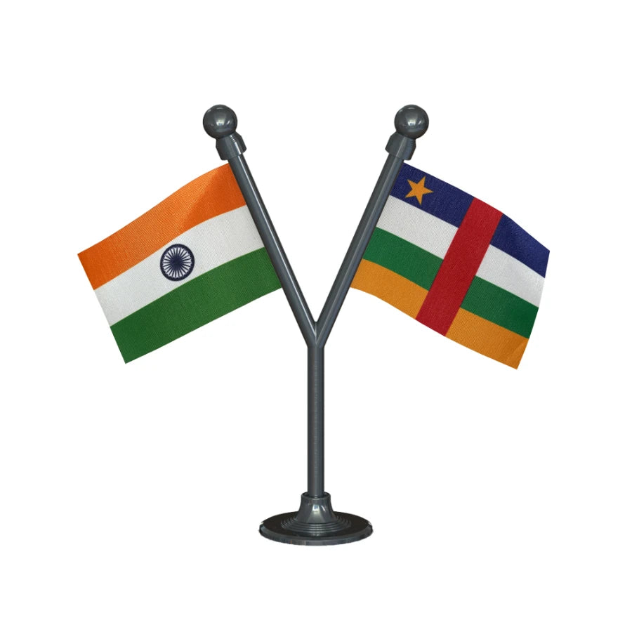 India & Central African Republic Dual Car Dashboard Flag of 2in x 3in With A Plastic Base