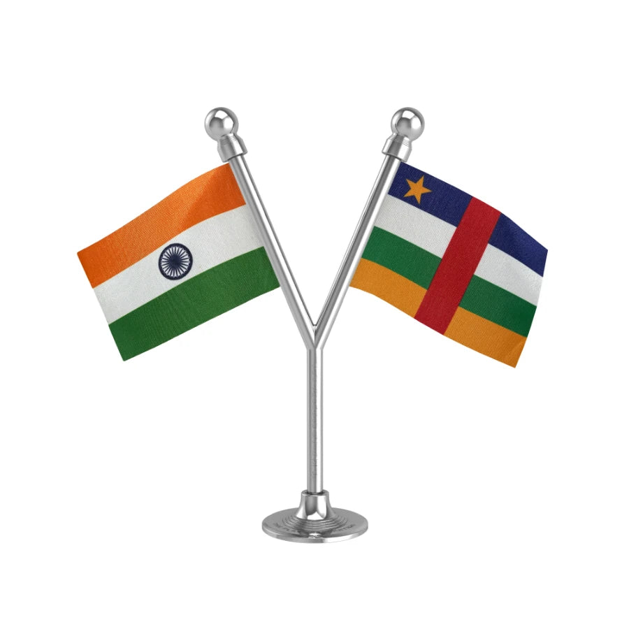 India & Central African Republic Dual Car Dashboard Flag of 2in x 3in With A Plastic Base