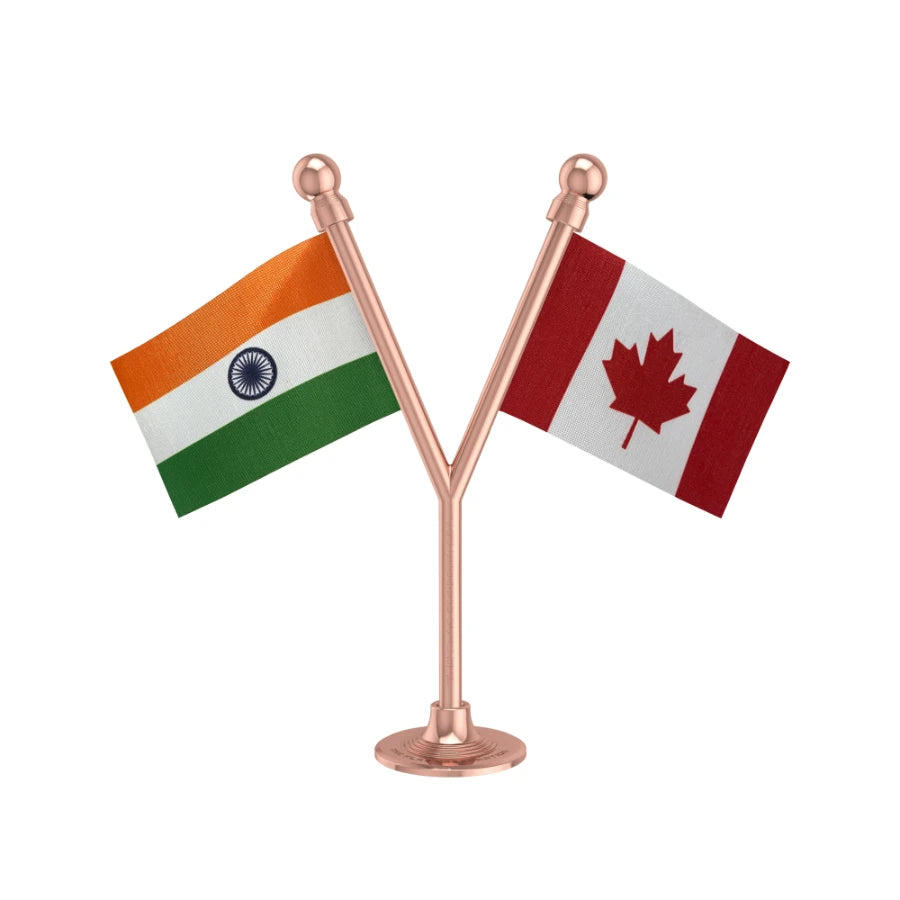 India & Canada Dual Car Dashboard Flag of 2in x 3in With A Plastic Base