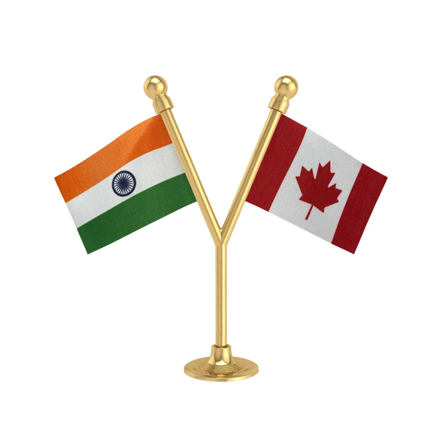India & Canada Dual Car Dashboard Flag of 2in x 3in With A Plastic Base