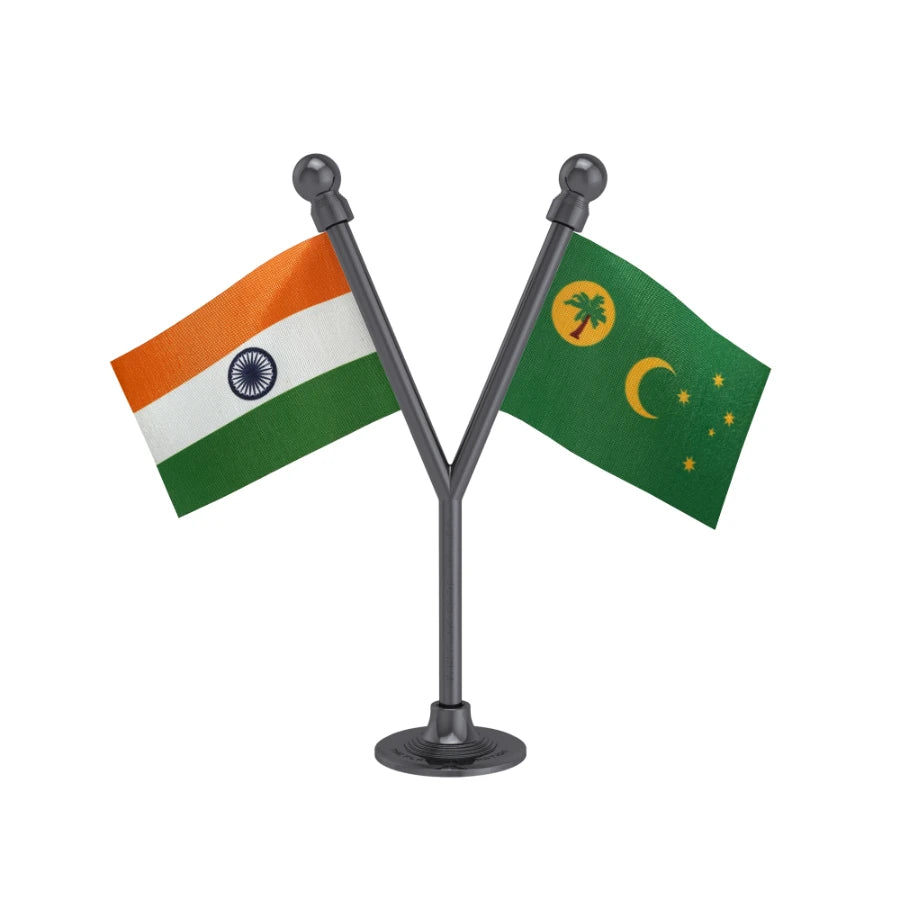 India & Cocos (Keeling) Islands Dual Car Dashboard Flag of 2in x 3in With A Plastic Base