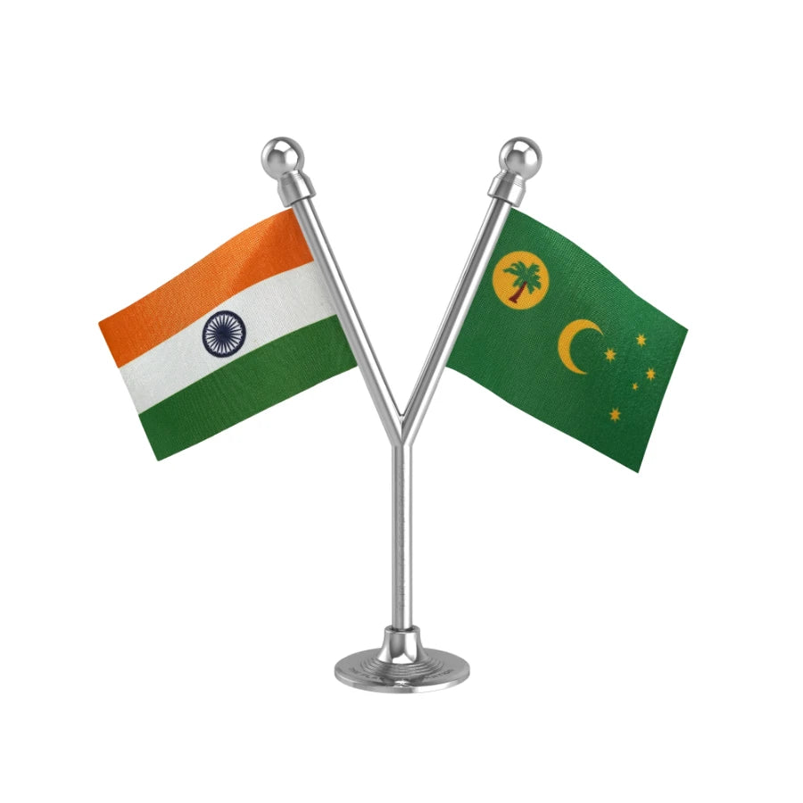 India & Cocos (Keeling) Islands Dual Car Dashboard Flag of 2in x 3in With A Plastic Base