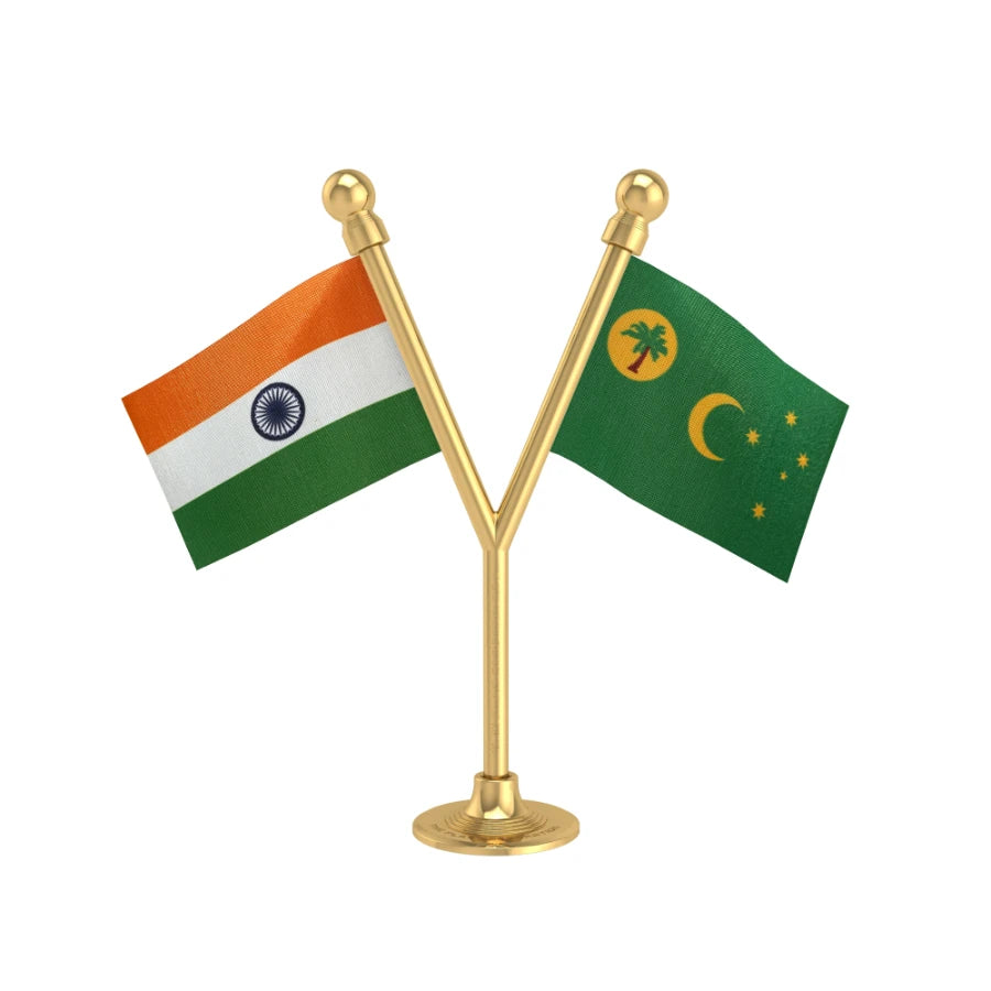 India & Cocos (Keeling) Islands Dual Car Dashboard Flag of 2in x 3in With A Plastic Base