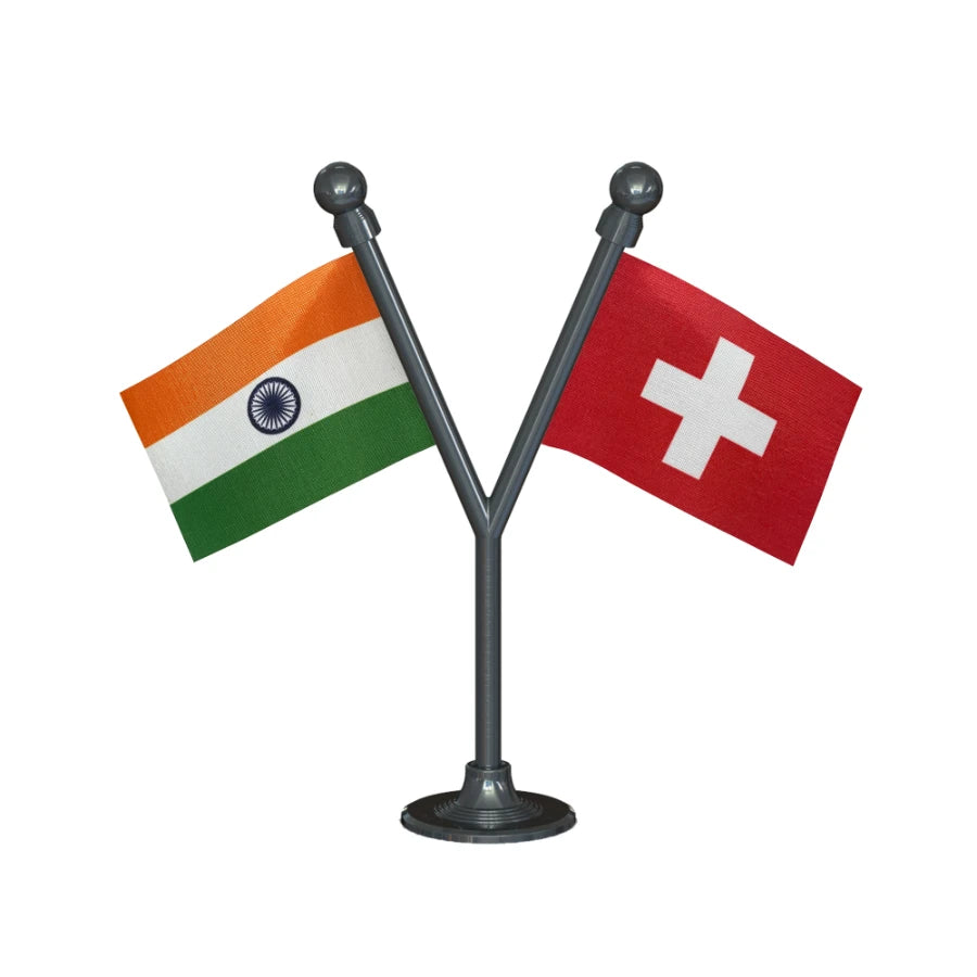 India & Switzerland Dual Car Dashboard Flag of 2in x 3in With A Plastic Base