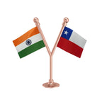 India & Chile Dual Car Dashboard Flag of 2in x 3in With A Plastic Base