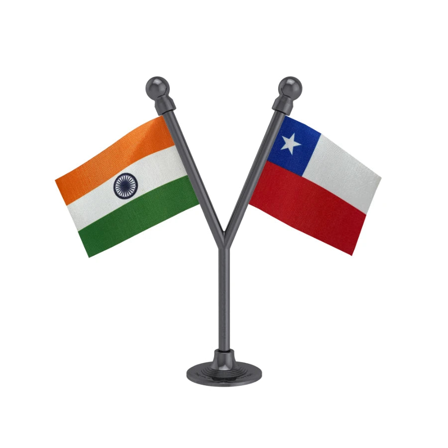 India & Chile Dual Car Dashboard Flag of 2in x 3in With A Plastic Base
