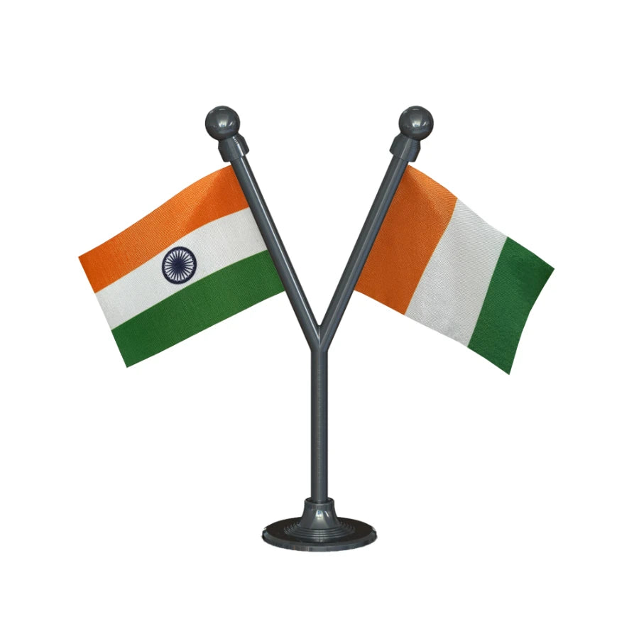 India & Côte d'Ivoire Dual Car Dashboard Flag of 2in x 3in With A Plastic Base