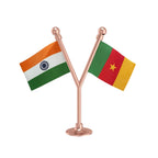India & Cameroon Dual Car Dashboard Flag of 2in x 3in With A Plastic Base