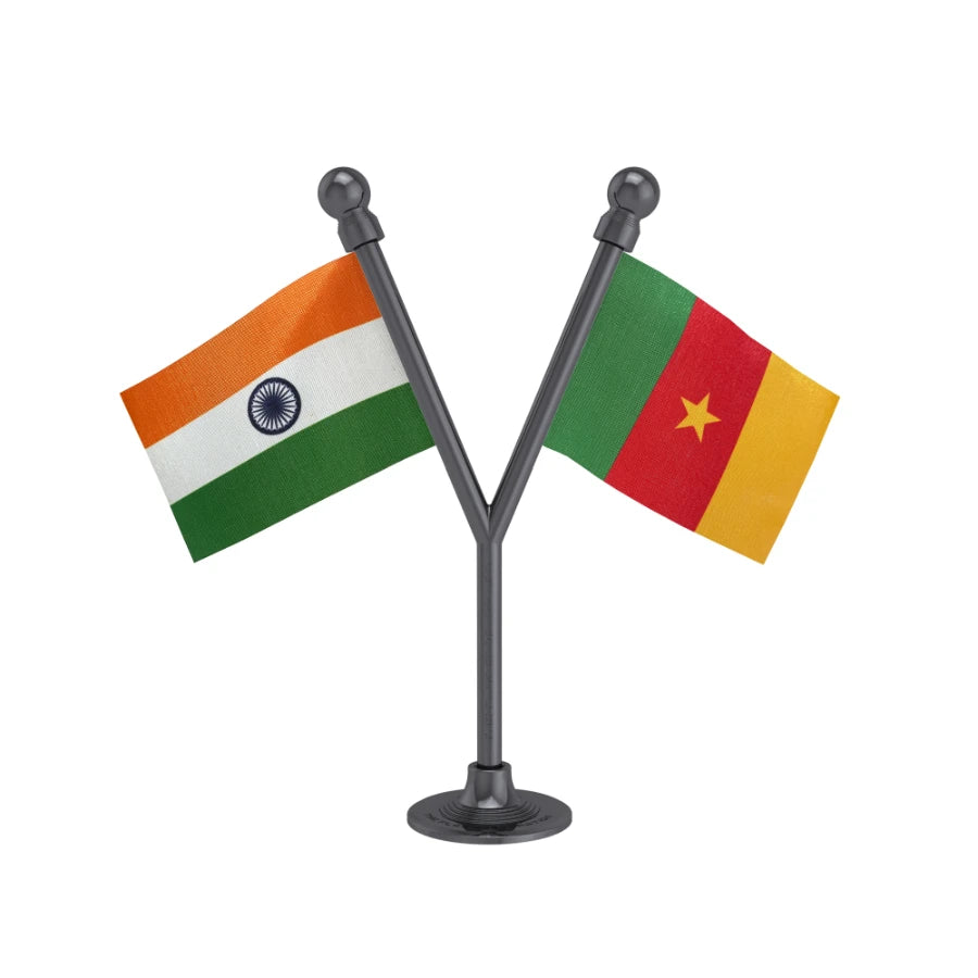India & Cameroon Dual Car Dashboard Flag of 2in x 3in With A Plastic Base
