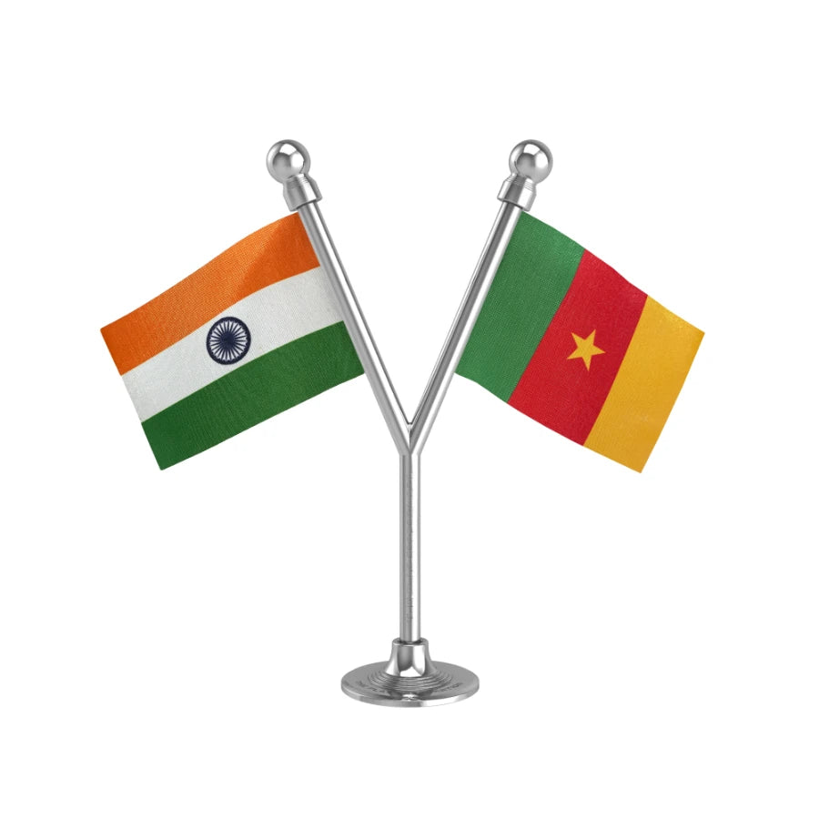 India & Cameroon Dual Car Dashboard Flag of 2in x 3in With A Plastic Base