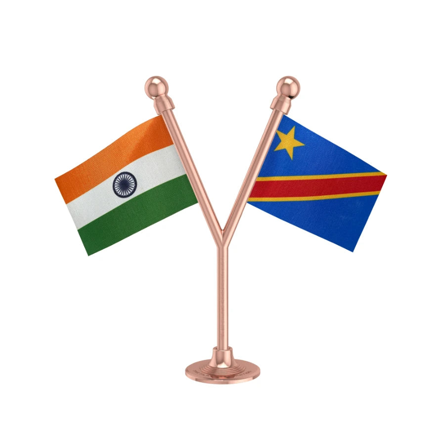 India & Congo (Kinshasa) Dual Car Dashboard Flag of 2in x 3in With A Plastic Base