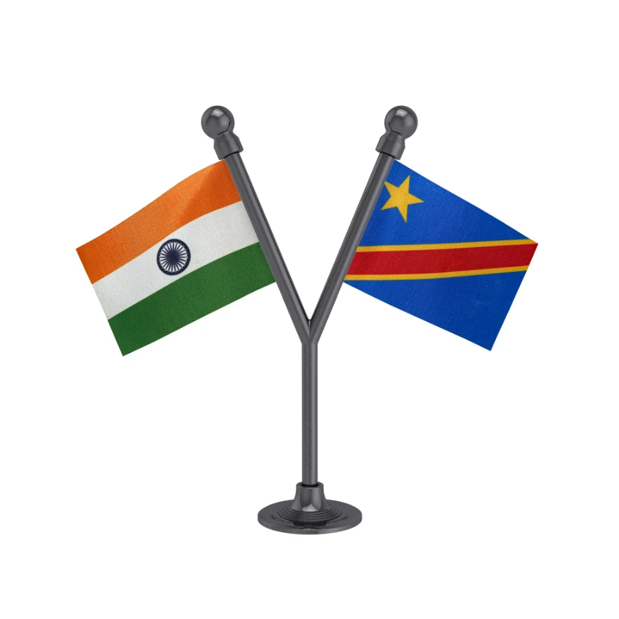 India & Congo (Kinshasa) Dual Car Dashboard Flag of 2in x 3in With A Plastic Base