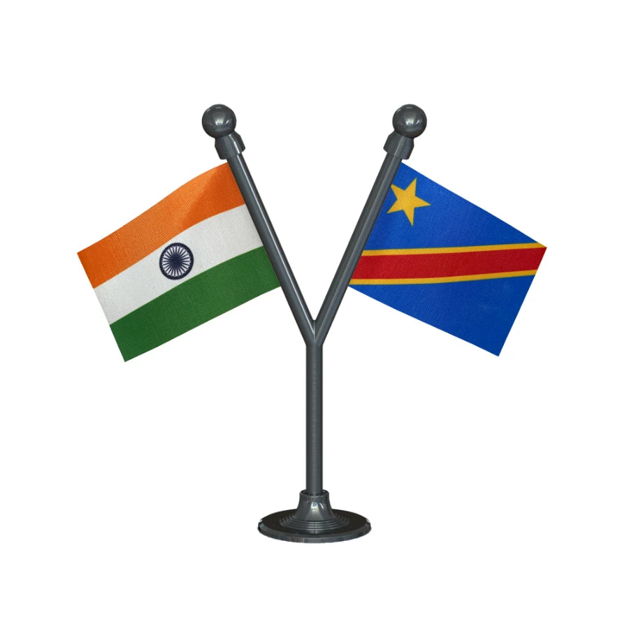 India & Congo (Kinshasa) Dual Car Dashboard Flag of 2in x 3in With A Plastic Base