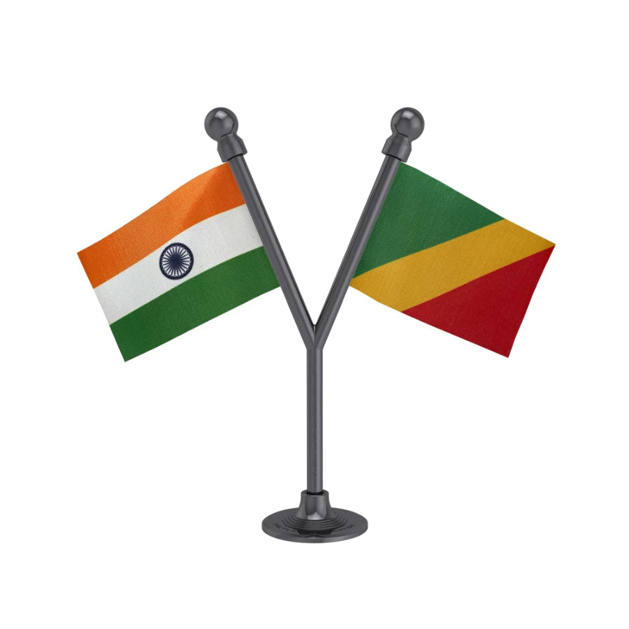 India & Congo (Brazzaville) Dual Car Dashboard Flag of 2in x 3in With A Plastic Base