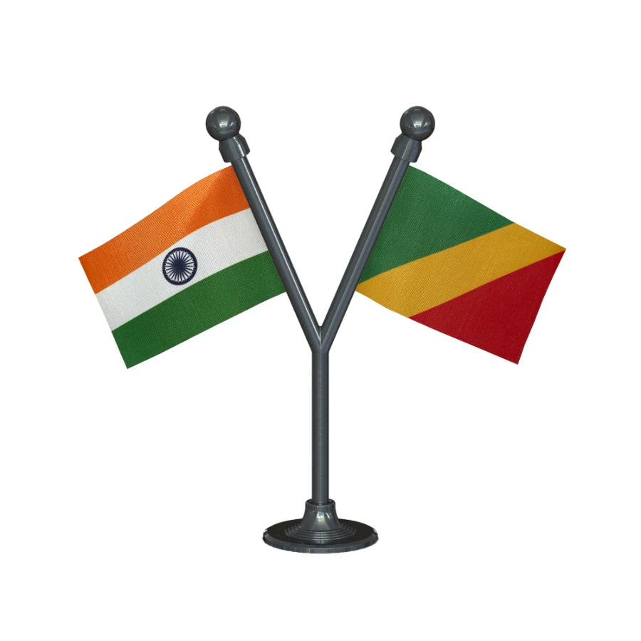 India & Congo (Brazzaville) Dual Car Dashboard Flag of 2in x 3in With A Plastic Base